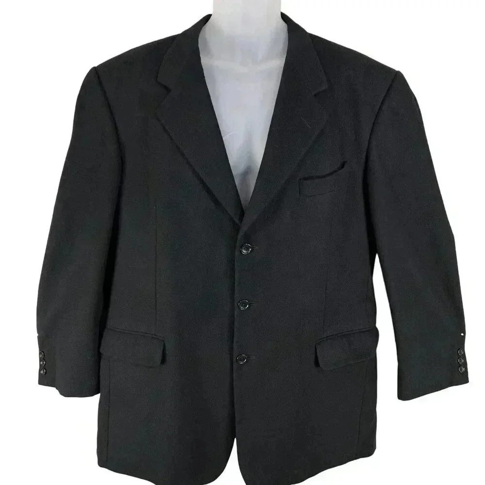 Hickey Freeman Mens 44 Long 100% Cashmere Black Sport Coat Wedding Old Money